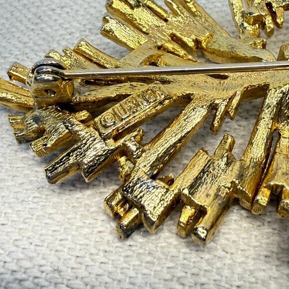 Lisner Vintage Leaf Brooch Gold-Tone Retro Mid-Century MCM Signed Statement - Picture 6 of 8